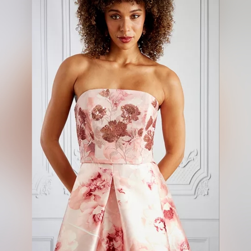 Muse Pink Floral Strapless Top And Skirt 2 Piece Set Size 14